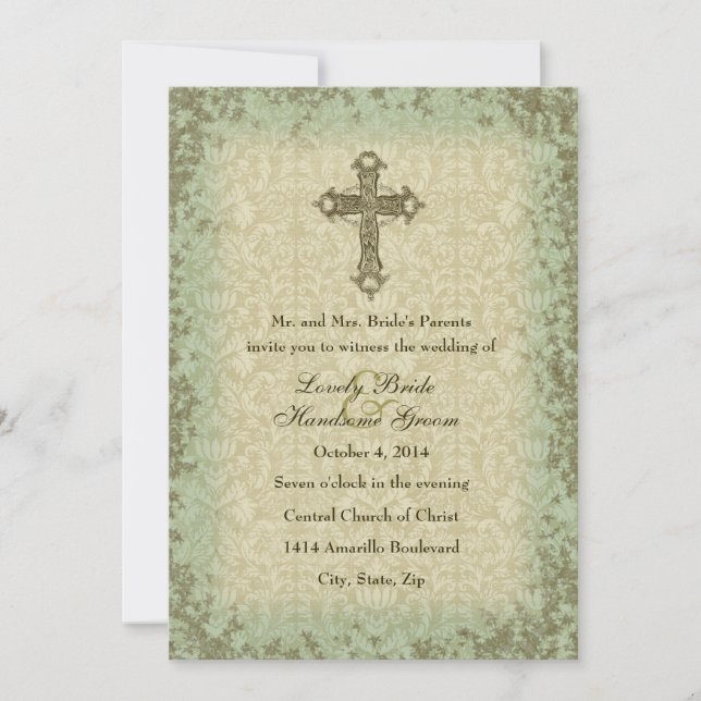 Vintage Christian Cross Wedding Invitation (Front)
