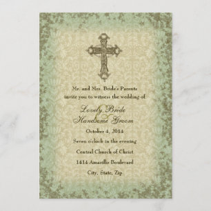 Vintage Christian Cross Wedding Invitation