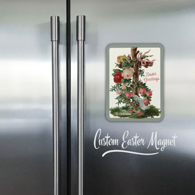 Vintage Christian Cross with Flowers Custom Easter Magnet (Vintage Christian Cross with Flowers Custom Easter Magnet)