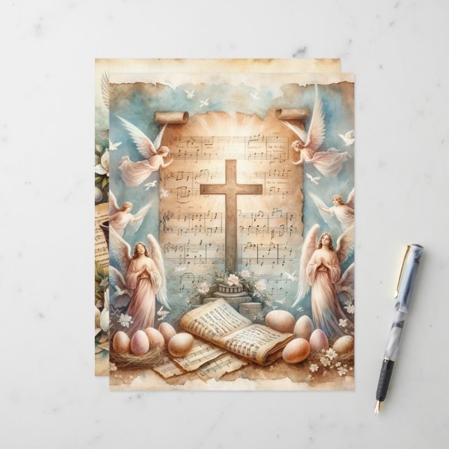 Vintage Christian Easter Scrapbook Paper (Front/Back In Situ)