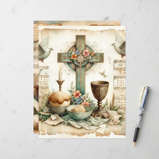 Vintage Christian Easter Scrapbook Paper (Front/Back In Situ)