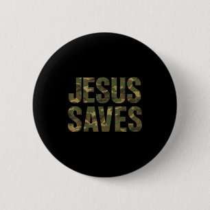 Vintage Christian Faith Quote Jesus Saves Camo  6 Cm Round Badge