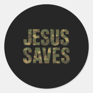 Vintage Christian Faith Quote Jesus Saves Camo Classic Round Sticker