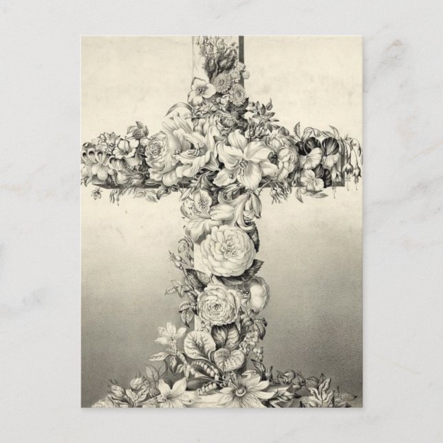 Vintage Christian Floral Easter Cross Holiday Postcard (Front)
