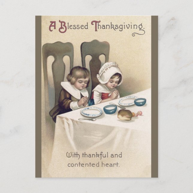 Vintage Christian Pilgrims Thanksgiving Prayer Postcard (Front)