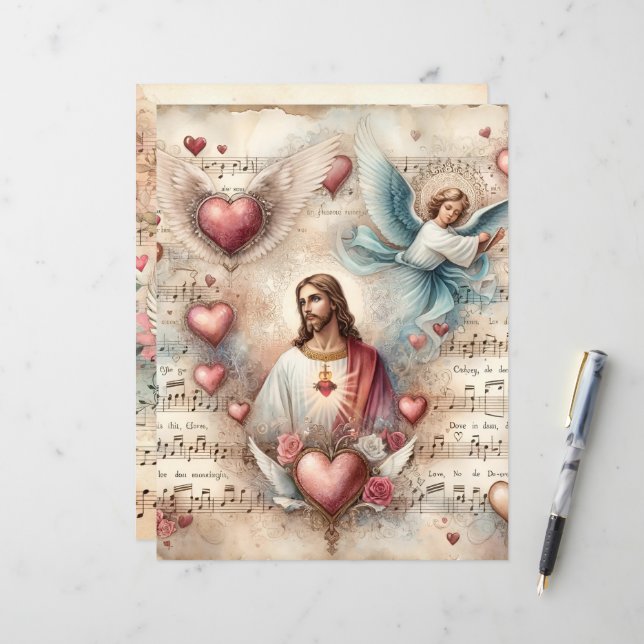 Vintage Christian Valentines Scrapbook Paper (Front/Back In Situ)
