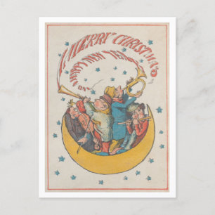Vintage Christmas 1866 Musicians in Crescent Moon Postcard