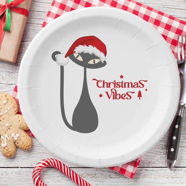 Vintage Christmas 1950s Atomic Black Cat Paper Plate (plate)