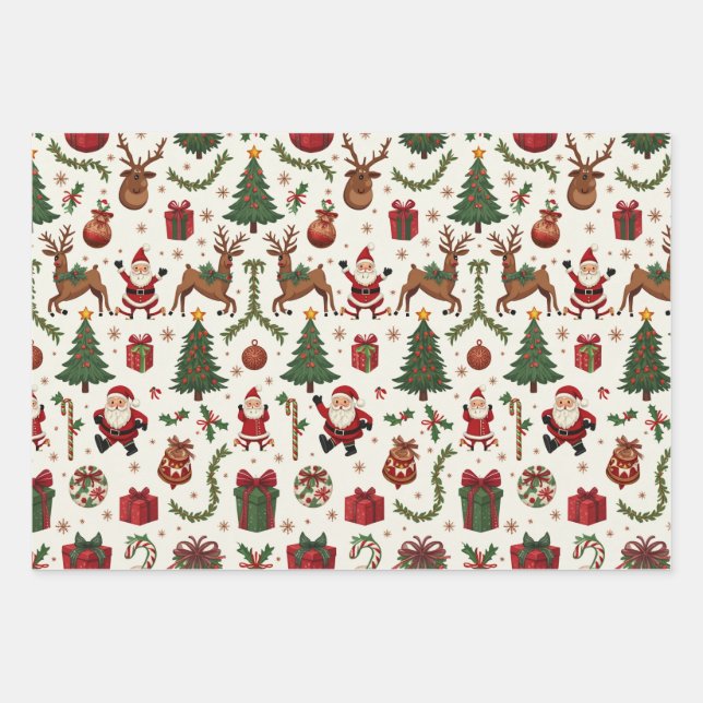 Vintage Christmas 19" x 29" Wrapping Paper Sheets (Front)