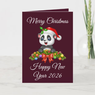 Vintage Christmas 2025 Retro Panda Holiday Message Card