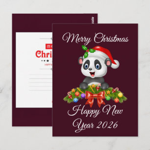 Vintage Christmas 2025 Retro Panda Holiday Message Postcard