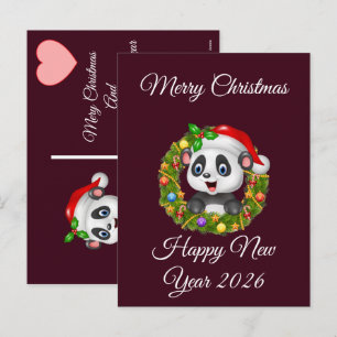Vintage Christmas 2025 Retro Panda Holiday Message Postcard