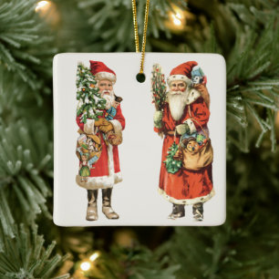 Vintage Christmas, 2 Santa Claus Die Cut Images Ceramic Ornament