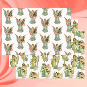 Vintage Christmas, 3 different Victorian Angels Wrapping Paper Sheet