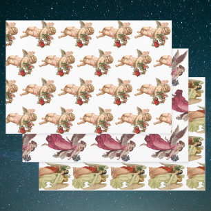 Vintage Christmas, 3 different Victorian Angels Wrapping Paper Sheet