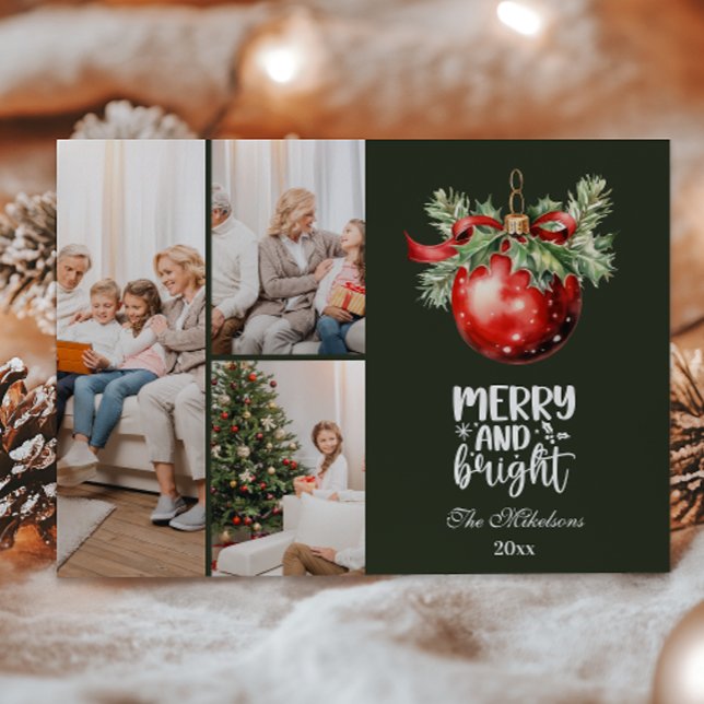 Vintage Christmas 3 Photos Family Celebration Holiday Card (Creator Uploaded)