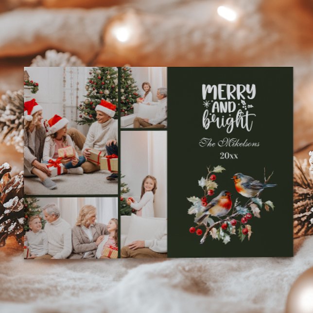 Vintage Christmas 4 Photos Family Celebration Holiday Card (Creator Uploaded)