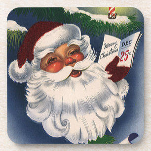 Vintage Christmas, 50s Retro Jolly Santa Claus Coaster