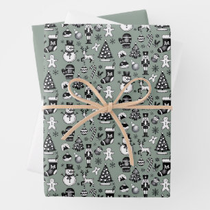Vintage Christmas 90s Collage Retro Xmas Wrapping Paper Sheet