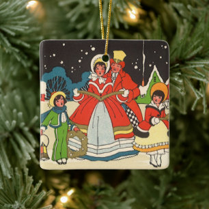 Vintage Christmas, a Family Singing Music Carols Ceramic Tree Decoration