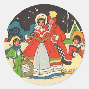 Vintage Christmas, a Family Singing Music Carols Classic Round Sticker
