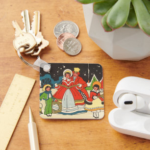 Vintage Christmas, a Family Singing Music Carols Key Ring