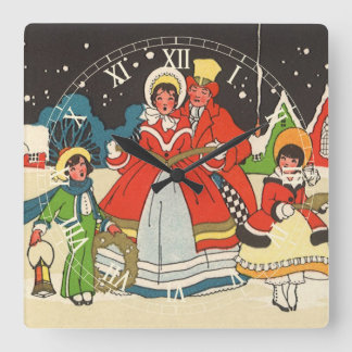 Vintage Christmas, a Family Singing Music Carols Square Wall Clock