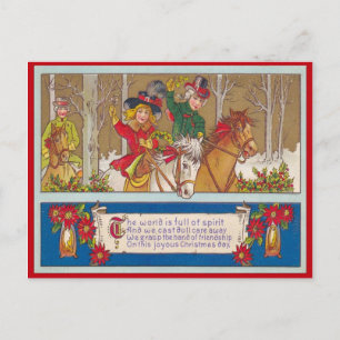 Vintage Christmas,  A ride in the forest Holiday Postcard