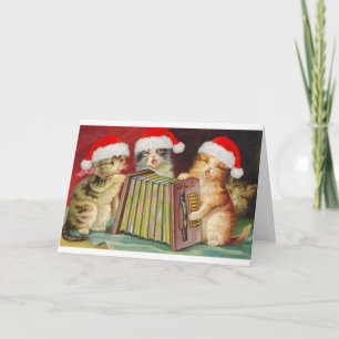 Vintage Christmas Accordian Cats Greeting Card