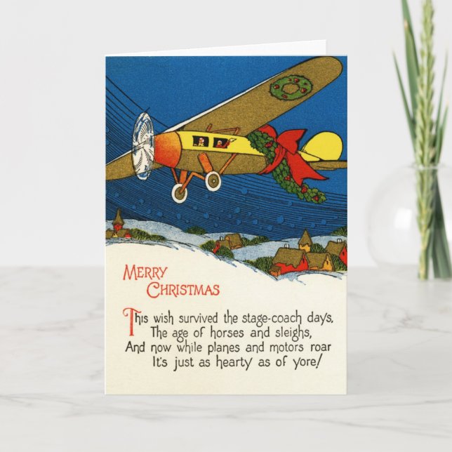 Vintage Christmas Aeroplane Holiday Card (Front)