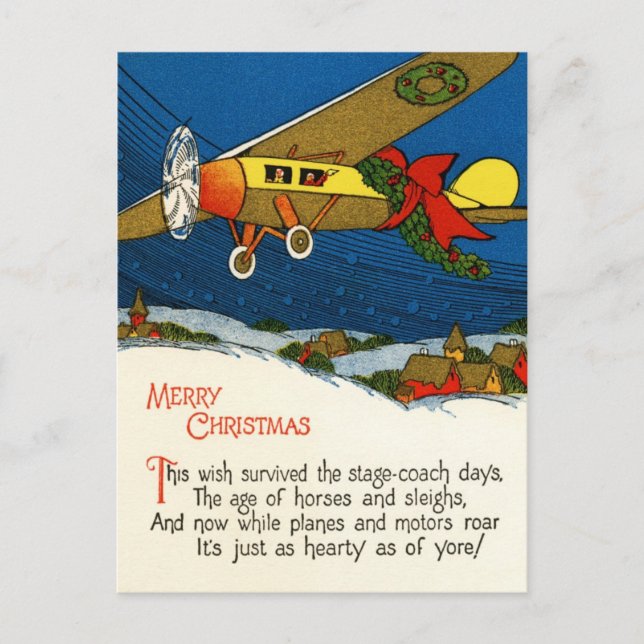 Vintage Christmas Aeroplane Holiday Postcard (Front)