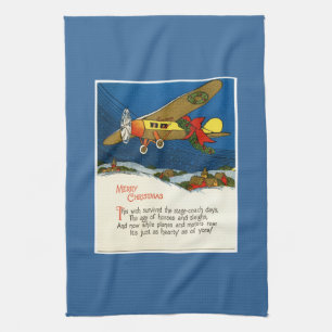 Vintage Christmas Aeroplane Tea Towel