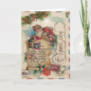 Vintage Christmas Airmail Postcard Santa Claus