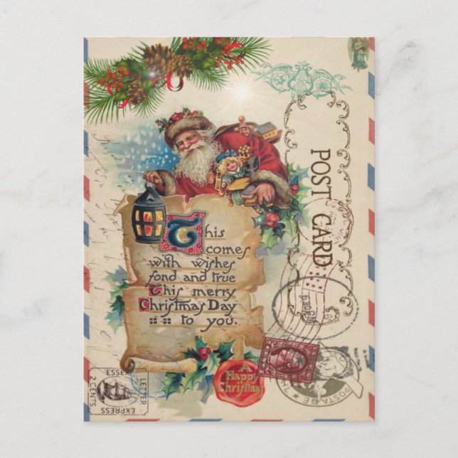 Vintage Christmas Airmail Postcard Santa Claus (Front)