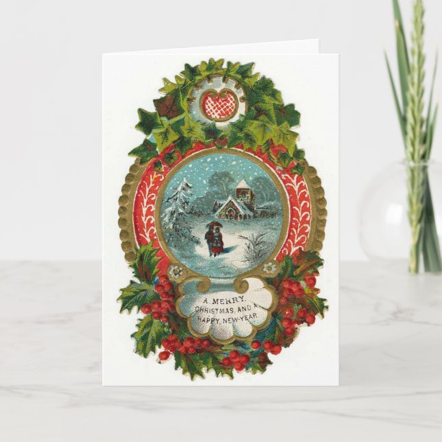 Vintage Christmas and New Year Holiday Card (Front)