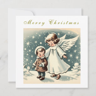 Vintage Christmas Angel and Child Flat Card