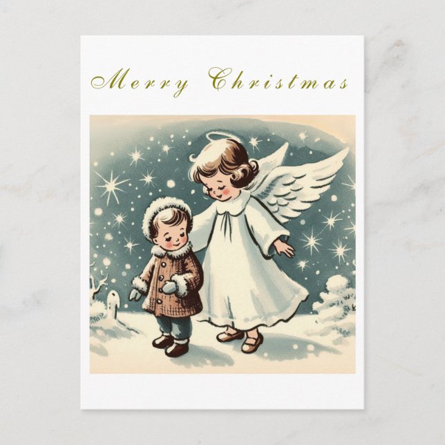Vintage Christmas Angel and Child Flat Card (Front)