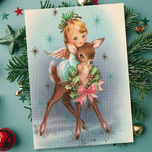 Vintage Christmas Angel And Deer Holiday Card (Creator Uploaded)