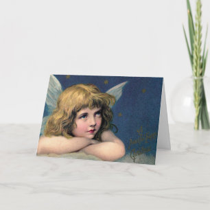 Vintage Christmas Angel and Gold Stars Holiday Card