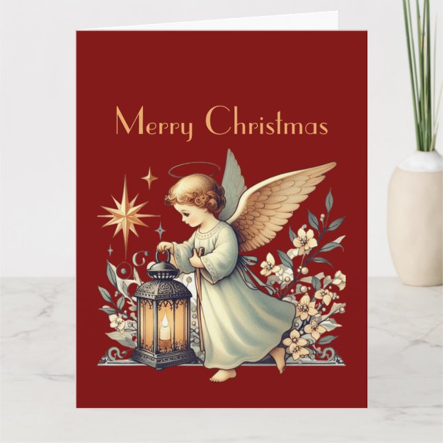  Vintage Christmas Angel and Lantern Card (Front)