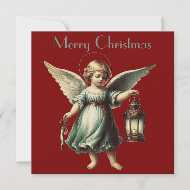  Vintage Christmas Angel and Lantern Card (Front)
