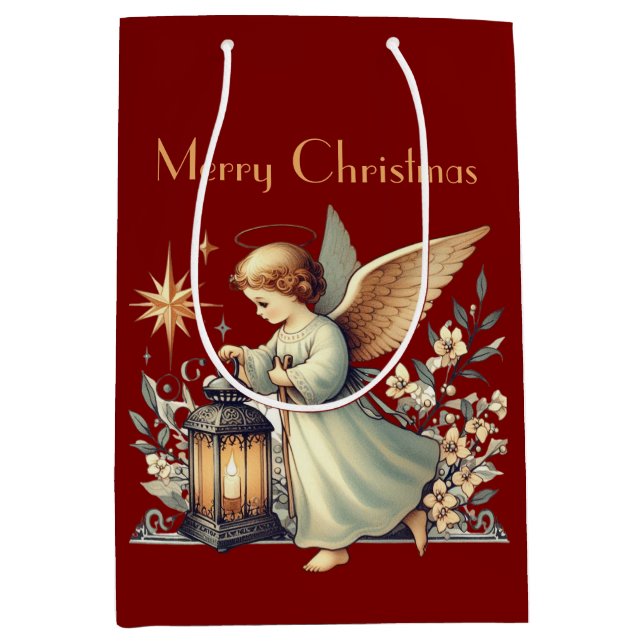  Vintage Christmas Angel and Lantern Medium Gift Bag (Front)