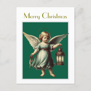 Vintage Christmas Angel and Lantern Postcard