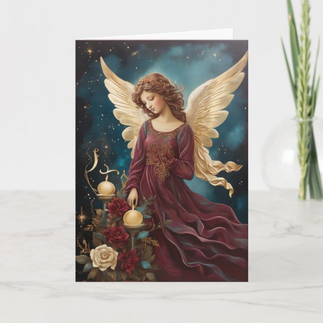 Vintage Christmas Angel Art Custom Message Card (Front)