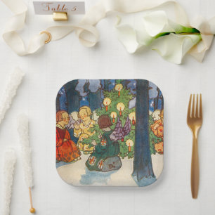 Vintage Christmas angel art Holiday    Paper Plate