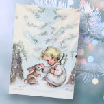 Vintage Christmas Angel Baby and Bunny Holiday Card<br><div class="desc">Beautiful Vintage Christmas angel petting bunny rabbit in the forest.  Perfect for vintage collectors or for sending cards out to family or friends for the holiday season. This can also be transferred onto other products on Zazzle including a folded holiday card.</div>