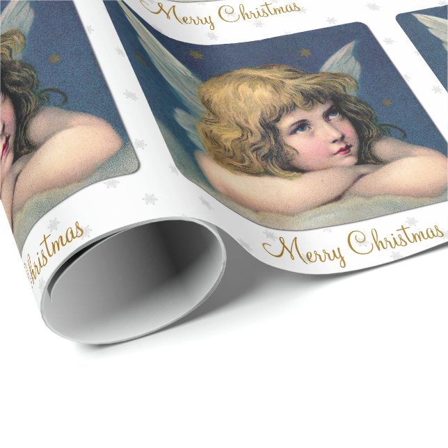 Vintage Christmas Angel Child and Snowflakes Wrapping Paper (Roll Corner)