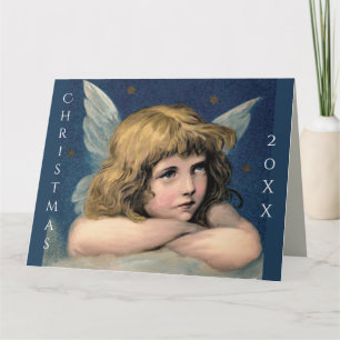 Vintage Christmas Angel Child White Wings Indigo Card