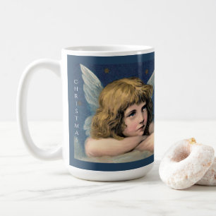 Vintage Christmas Angel Child White Wings Indigo Coffee Mug