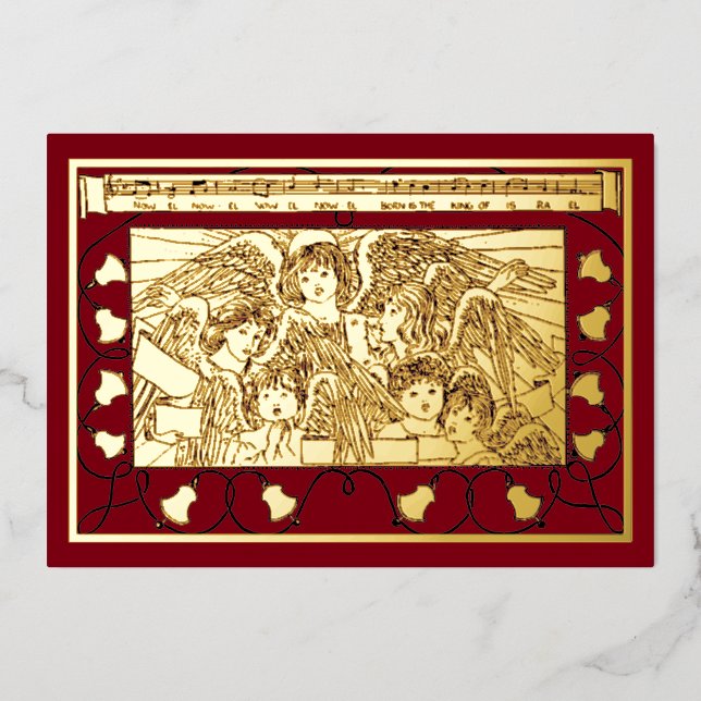 Vintage Christmas Angel Choir Foil Holiday Card (Front)
